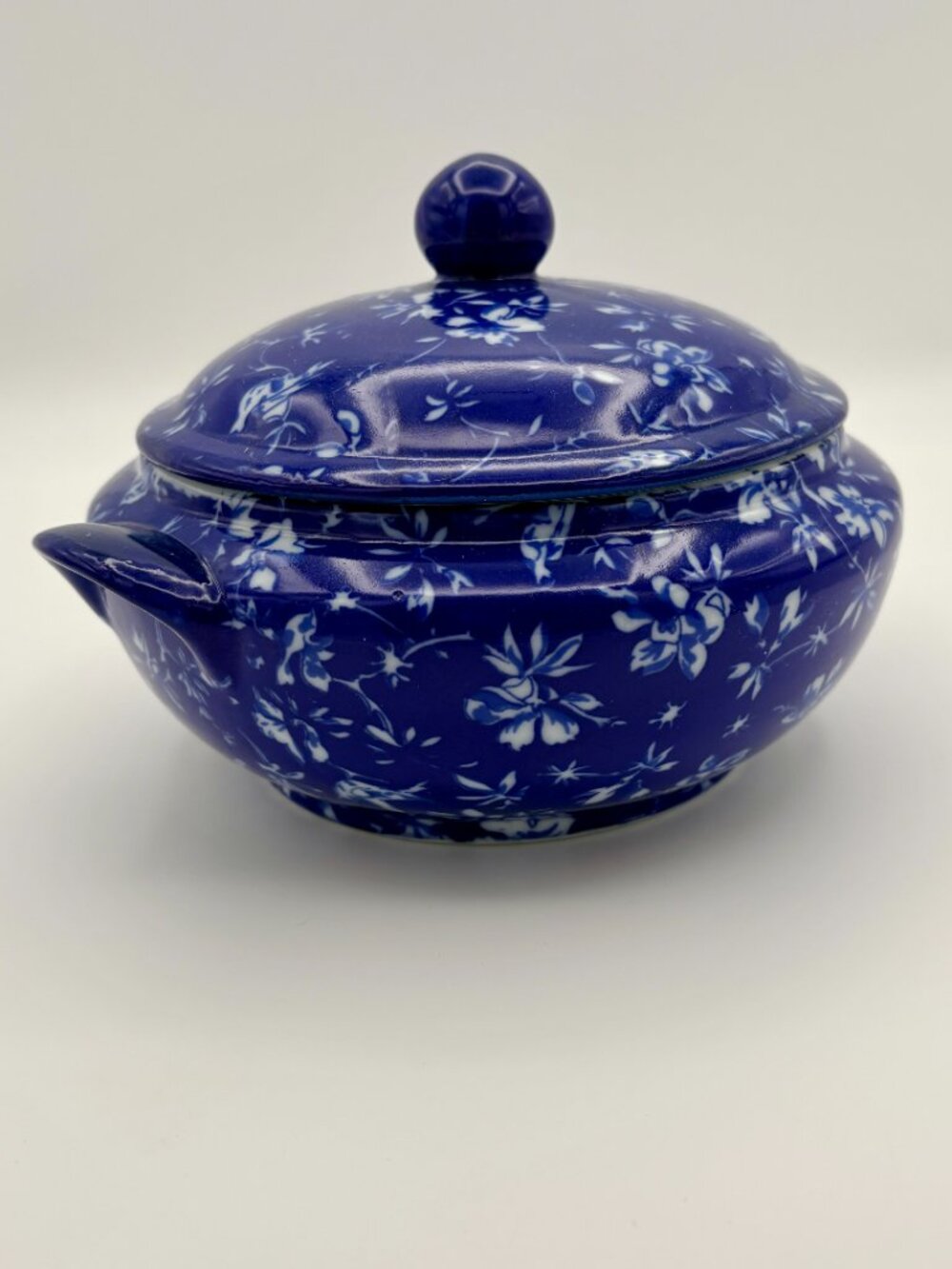 Vintage April Cornell Cobalt Blue White Covered Casserole Dish 1999